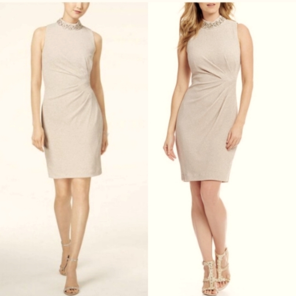 Vince Camuto Embellished Mock-Turtleneck Dress